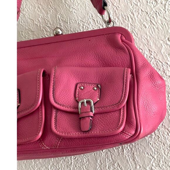 Fossil Genuine Leather Hot Pink Kiss Lock Buckle Pocket Shoulder Bag VINTAGE - Picture 9 of 11
